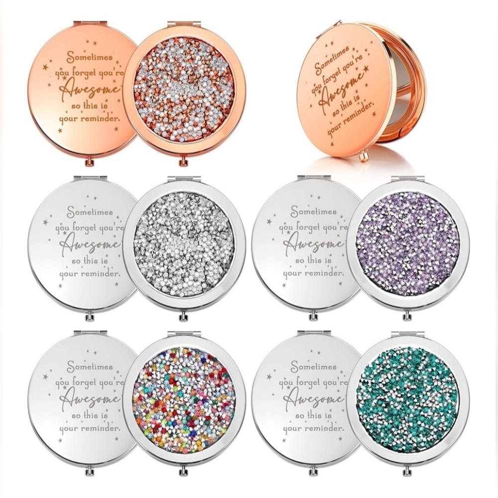 Compact Makeup Double Sided Mirror w/ Inspirational Quote & Bling